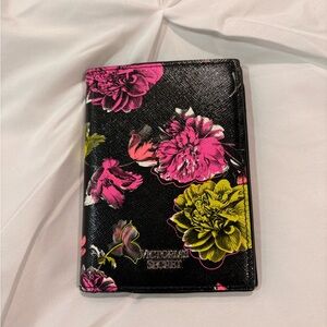 Victoria's Secret Black and Pink Floral Passport Cover